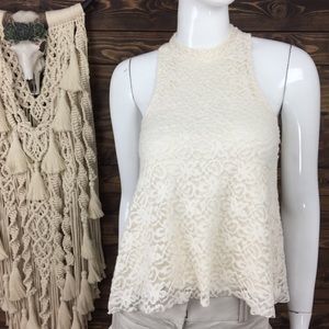 Hollister | Flowy‎ Plush Lace Mesh Halter Cream